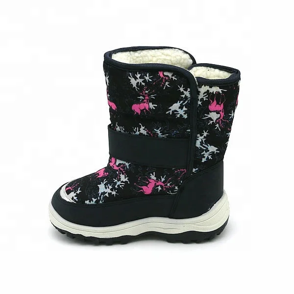Wholesale Fashion Padded Nylon Sika Deer Printed Upper Girl Kids Winter Boots
