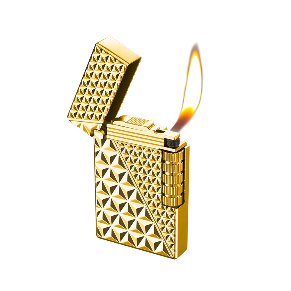 3D Logo Grinding Wheel Open Flame Lighter Refillable Gas Butane Recycle Jet Metal OEM Shinny Color Novelty Cigarettes Picture