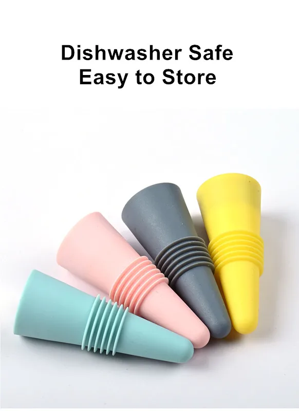 4 Pack Wine Stoppers Beverage Bottle Sealer Silicone Wine Bottle Stoppers Corks with Grip Top for Keeping Wine Champagne Fresh