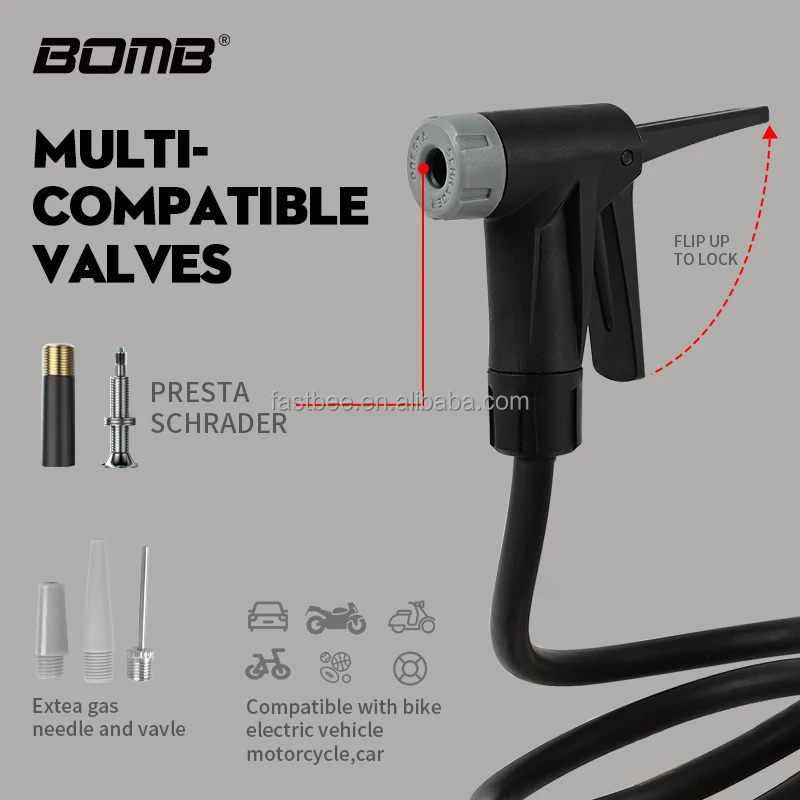 Portable Bicycle Air Pump with Schrader Presta Steel Material Hand Floor Pumps Accessories