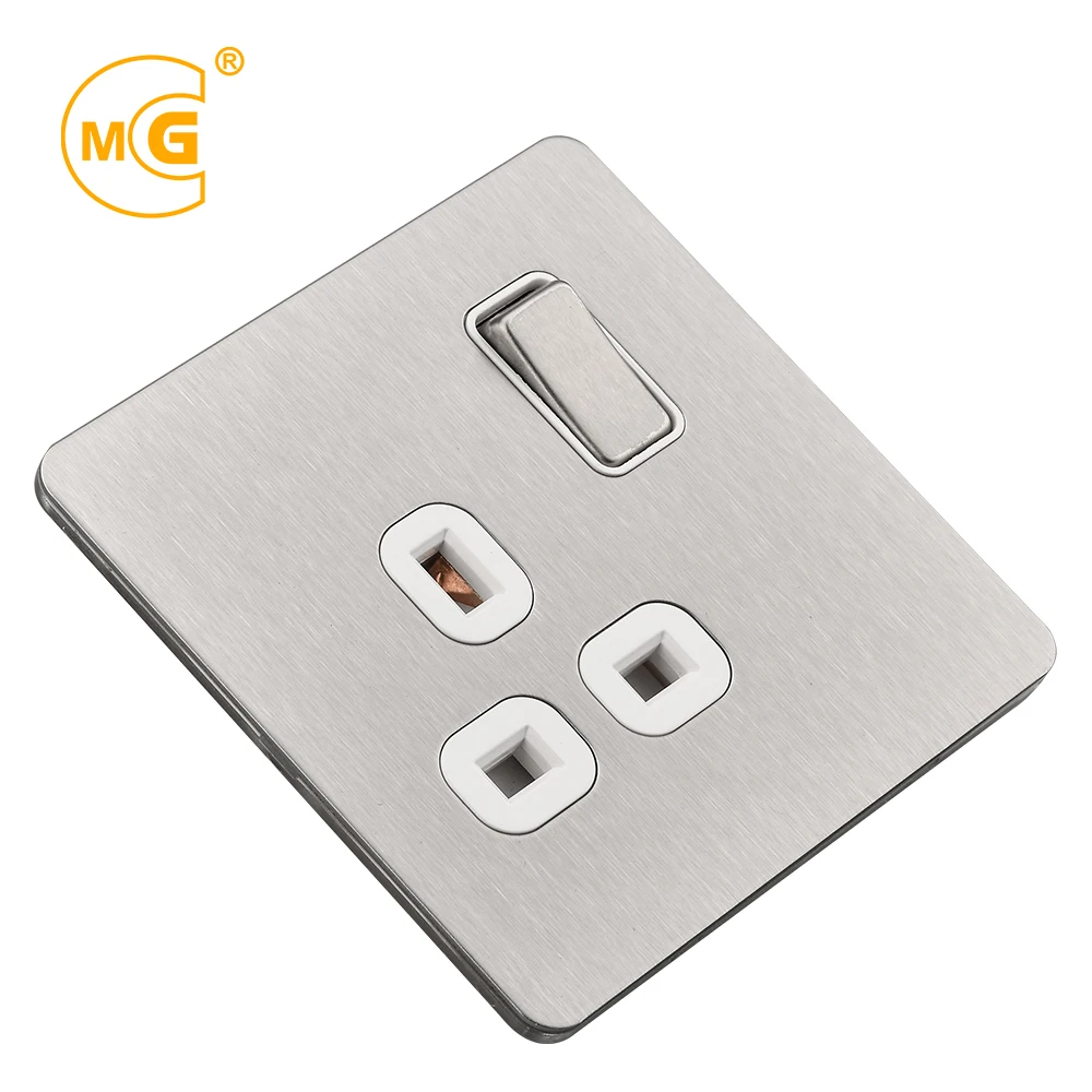 BS standard UK 3 pin power stainless steel electrical socket