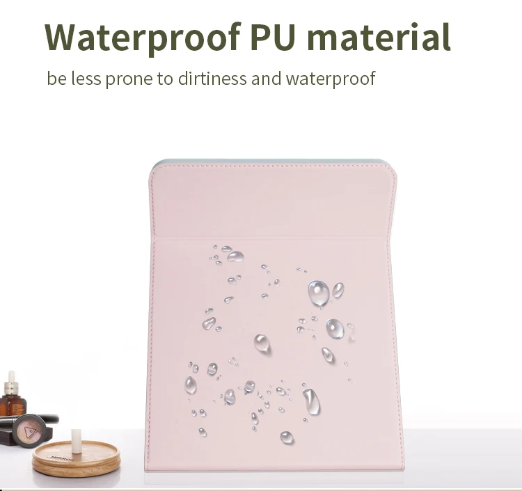 Touch Screen Three Colors Dimmable Lighted Makeup Mirror Compact Foldable Travel Mirror with PU Case