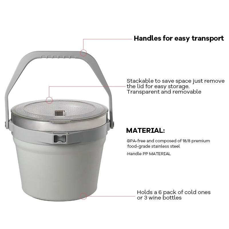 Everich BPA-Free stainless steel 7L 230oz hard cooler box with lid cooler bucket ice buckets with handle holds 3 wine bottles