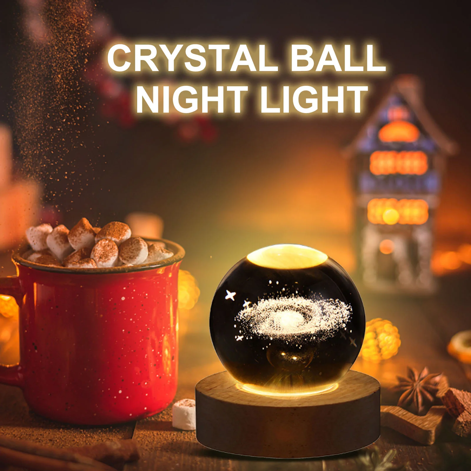 3D Crystal Ball Night Light Glowing Crystal Globe With Wood Stand Creative Decorative Ball Lamp For House Patio Hotel Birthday