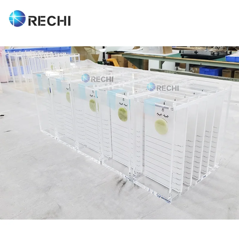 RECHI Custom Acrylic False Eyelash Organizer Packing Box With Lash Tiles & Jade Stone,Acrylic Lash Extension Storage Box Case