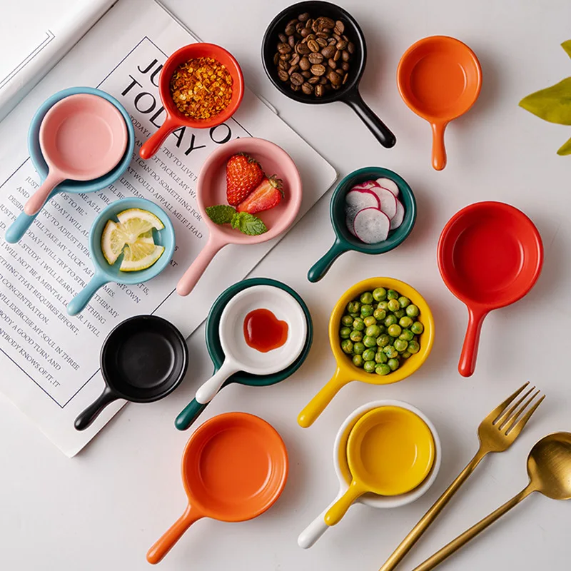 Porcelain Salt Dish Set Hot Pot Seasoning Soy Chili Sugar Sauce Plate With Handle Ceramic 4/5 Inch  Dishes For Home And Kitchen
