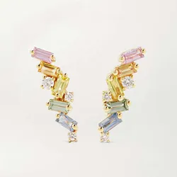Hip Hop Jewelry Korean 18k Gold Plated Rainbow Baguette Stud Earring
