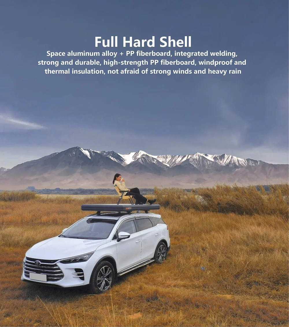 High Quality Luxury Aluminum Hardshell Roof Tent 3-4 Person Waterproof Clam Hard Shell Roof Top Tent For Car