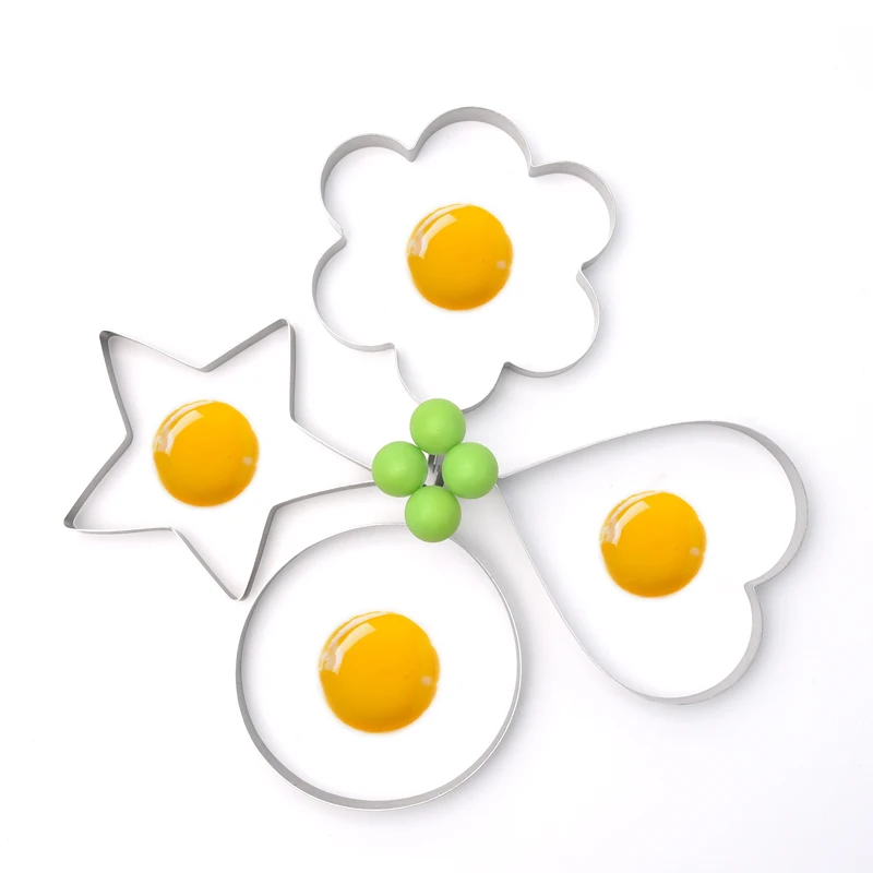 18/0 Stainless Steel Round Flower Heart Star Shape Kitchen Fried Egg Ring Mould Cooking Tools Round Flower Heart Shape