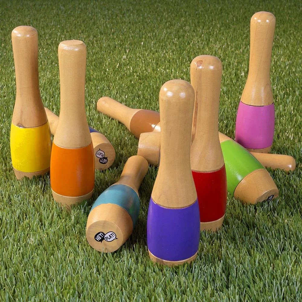 Colorful toys for kids children and sports and entertainment wood bowling game set