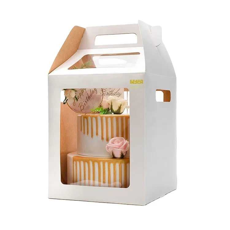 boxes transparent  corrugated tall cake box with handle 10 inch