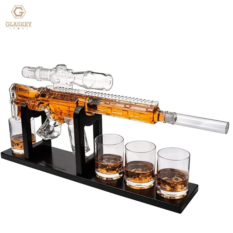 Handmade Sniper Gun Liquor Decanter Ar15 Whiskey Decanter Set With Silencer Stopper 640Ml Wine Decanter&310Ml Bullet Glasses