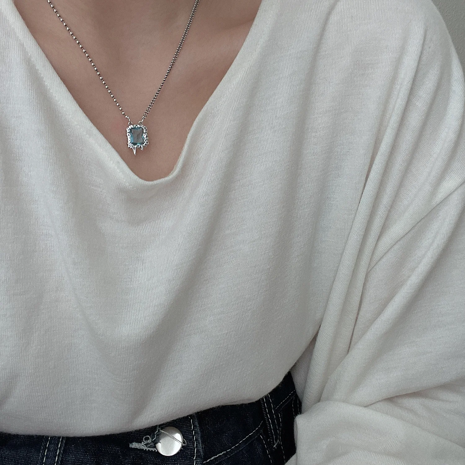 Factory quality punk jewish antique silver jewelry  pendant David Blue zircon retro necklace