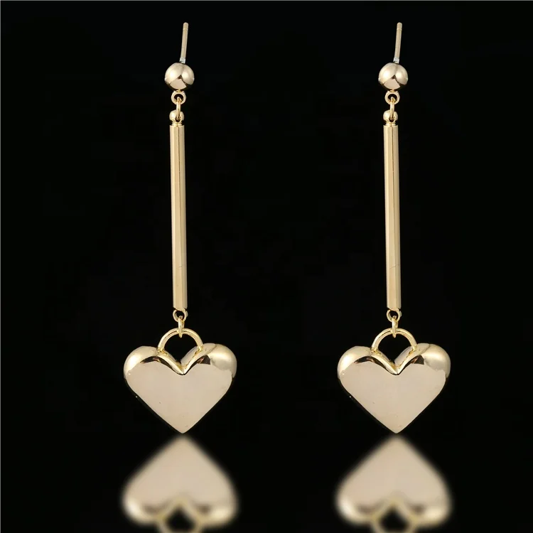 
18K gold heart dangle earrings brass 3D heart post earrings 925 silver needle 