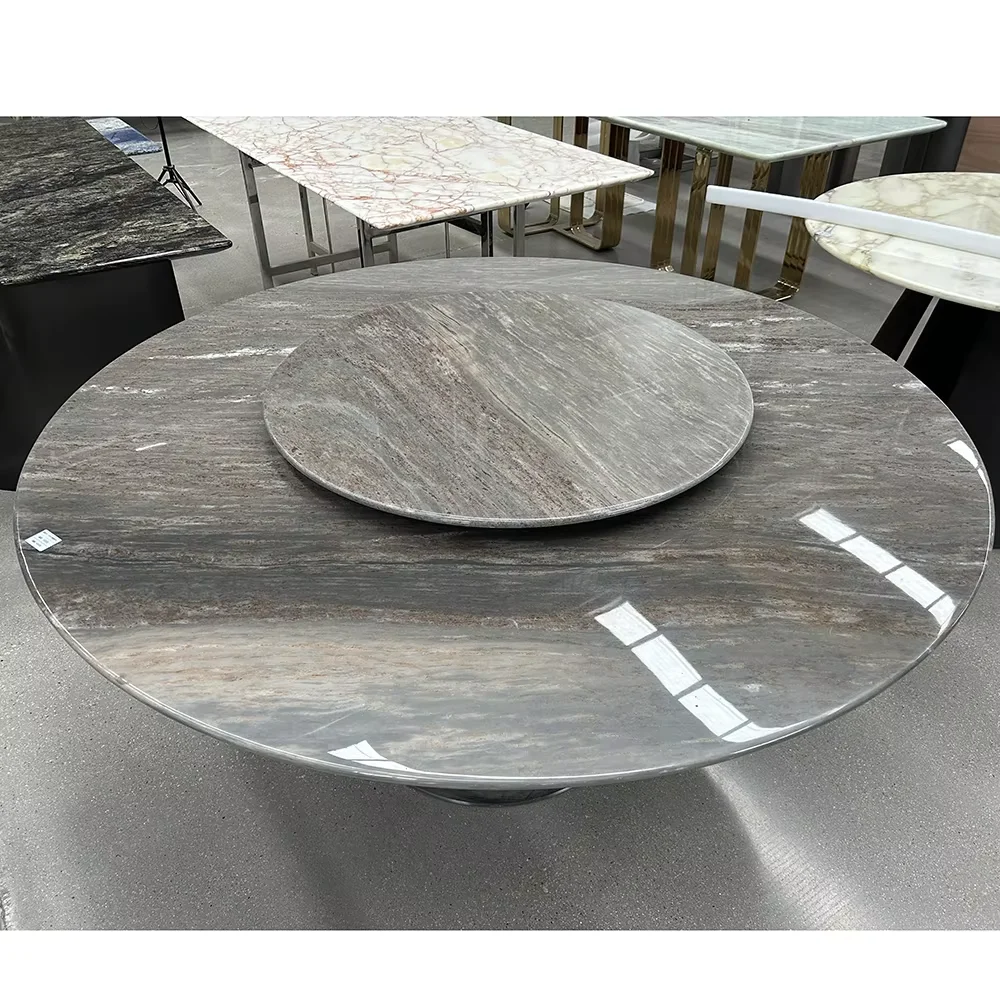 Black Dark Grey Color Circular  Natural Stone Table Premium Quality Double-deck Dining Table Luxury Style Decoration