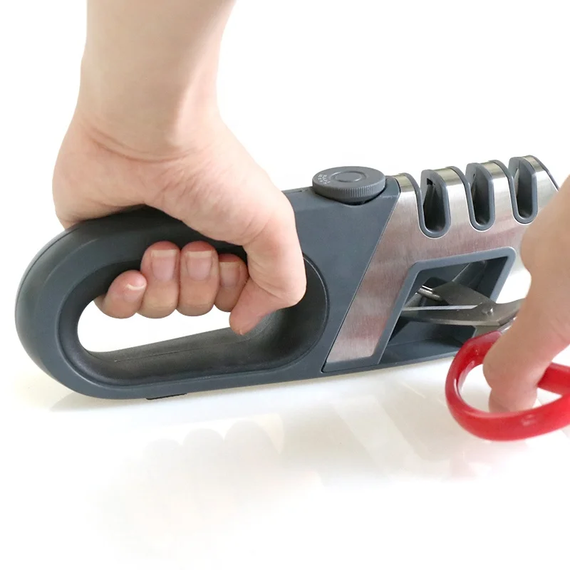 Лидер продаж 4-в-1 многофункциональная Регулируемая кухонная точилка для ножей и ножниц с нескользящей Силиконовой основой