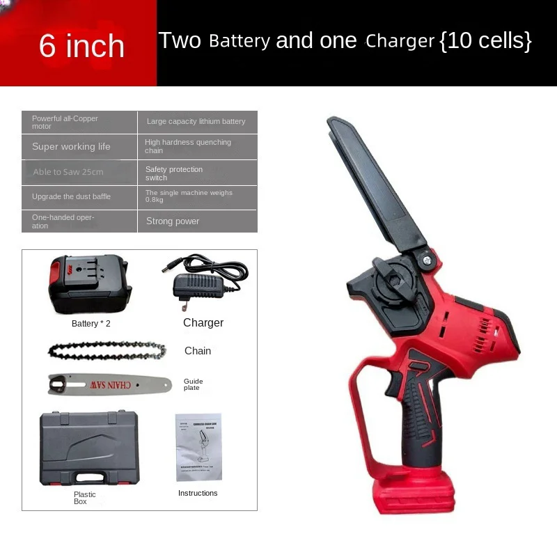 Hot Sale 6 Inch Electric Branch Pruning Saw Specialized Battery Operated Black Motor Saw Hard Outdoor Wood Cutting Chain Saw