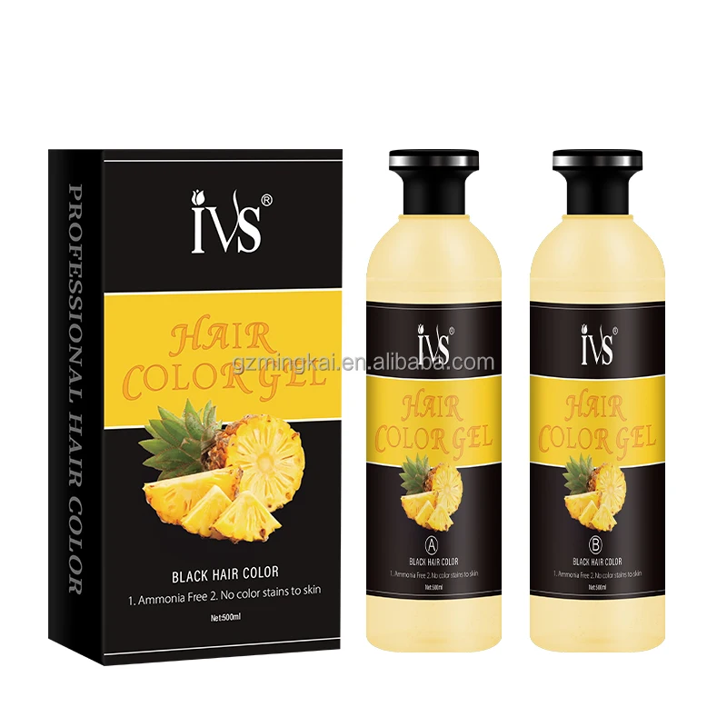 IVS OEM Wholesale Best Selling Ammonia Free Natural Pineapple Black Hair Dye Gel Color 500ml*2