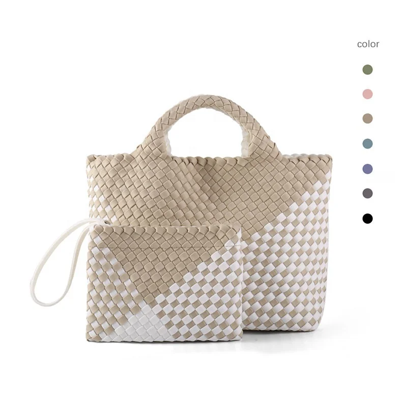 High Quality Neoprene Woven Bag Handmade Woven Handbag 2pcs Set Shoulder Large Neoprene Tote Bag