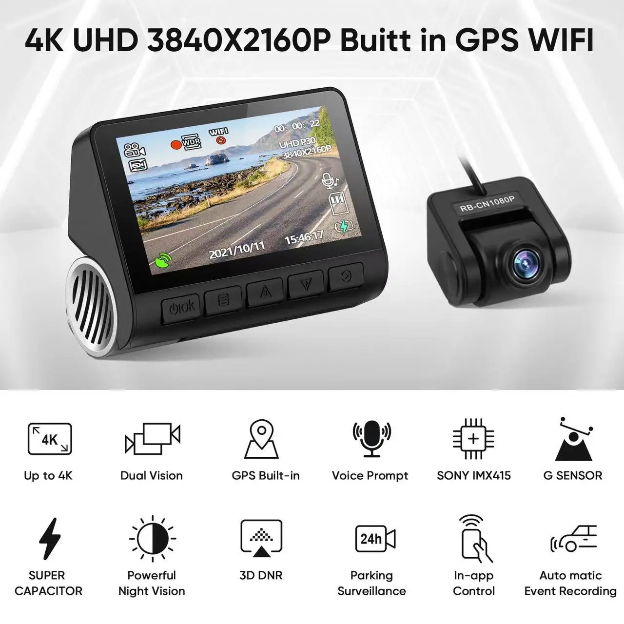 4k dual lens 3.0 IPS Screen wifi dash cam  for bmw dash cam 12 inch car mirror dash cams front and rear 1080p
