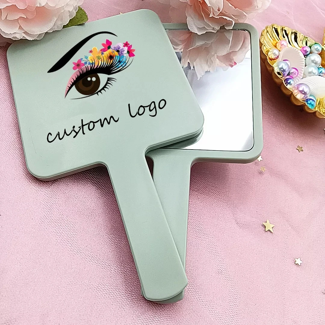 FEIYAN Wholesale Makeup Hand Hold Mirror Heart Oval Round Square Shape Custom Your Logo Portable Beauty Handheld Makeup Mirror