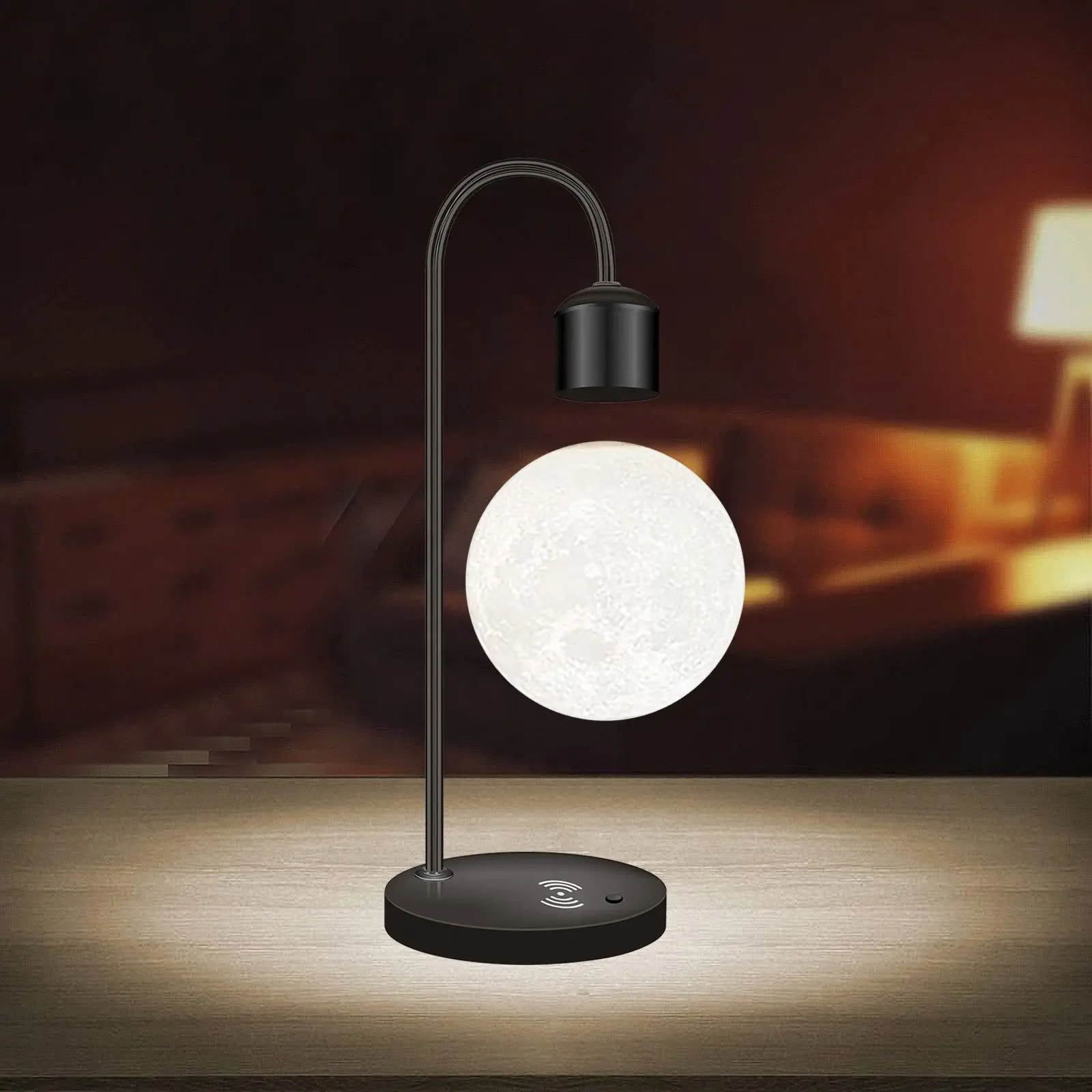 3D Printed Magnetic Levitating Moon Desk Light Study Reading Light Mobile Phone Wireless Charger Home Decor Table Lamp
