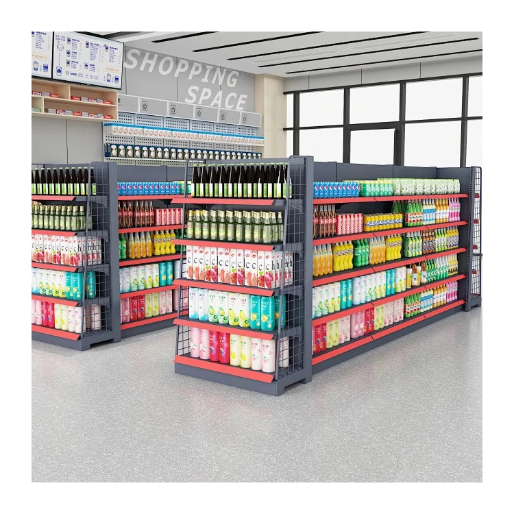 Оптовая продажа индивидуальные металлические двухсторонние стеллажи для супермаркетов подходят магазинов и