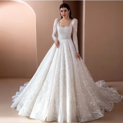 Theme Wedding Dress 20224 New Bridal High Neck Long Sleeve Lace Slim Fit Trailing Luxury Fluffy Wedding Dress