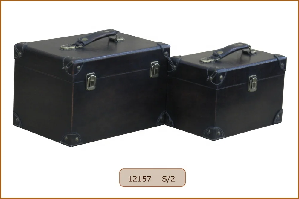 Wooden Vintage Brushed PU Leather/Burnish PU Leather Luggage Suitcase Chest Sets
