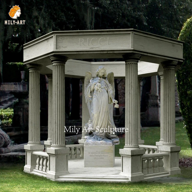 Custom Large Natural Stone Granite Marble Headstones Stone Angel Monument Memorial Tombstone with Column For Outdoor