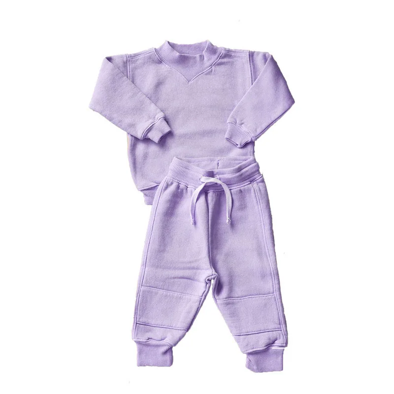 Custom Kids Winter Warm Tracksuit Set Boys Fleece Cotton Relaxed Fit Swat Suit Ribbed Neck Pullover Sweaters Toddlers 2 PCS Set