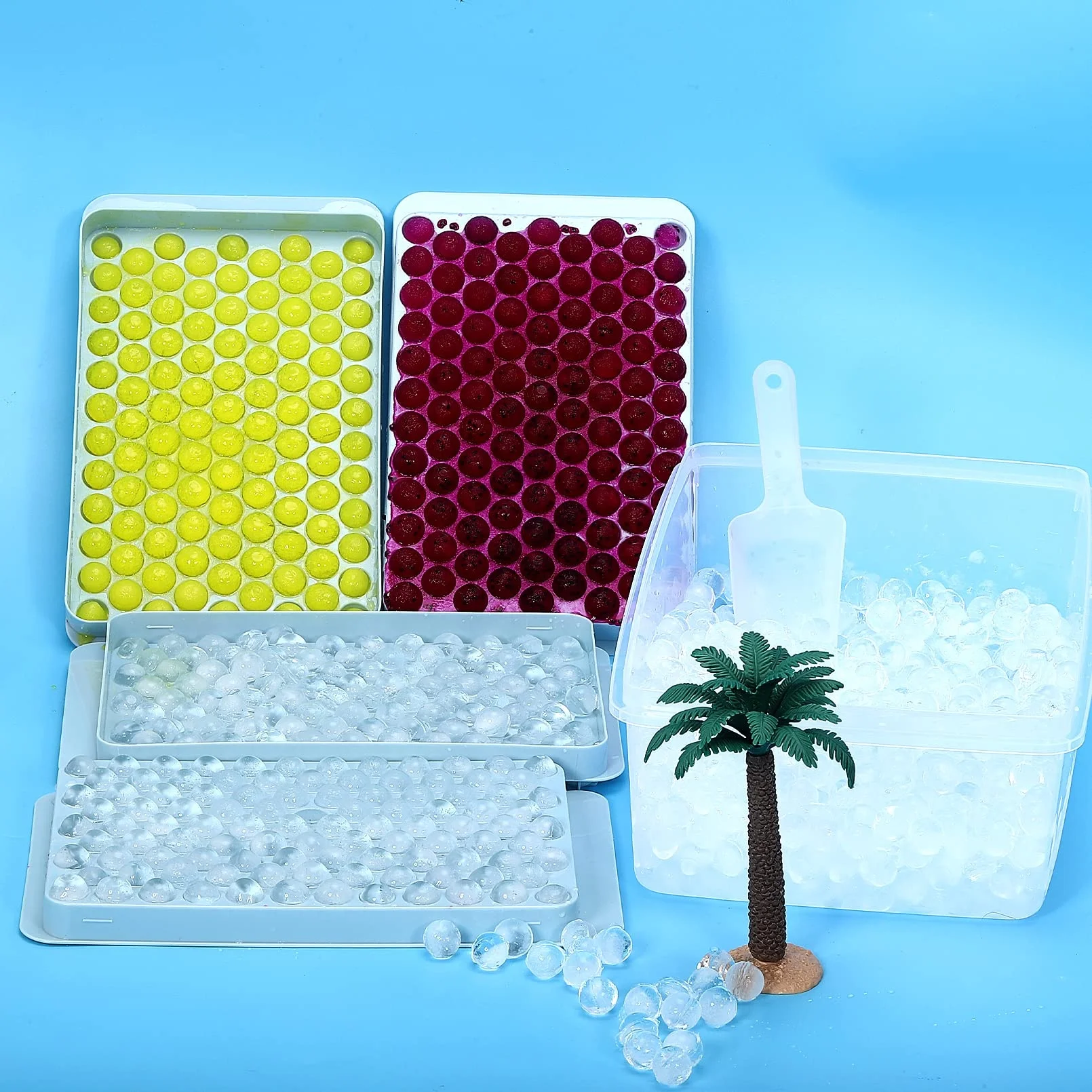 High Quality Silicone Round Ice Cube Mold Blue Handmade Beer Ice Trays Set Ice Cube Trays With Lid For Drink