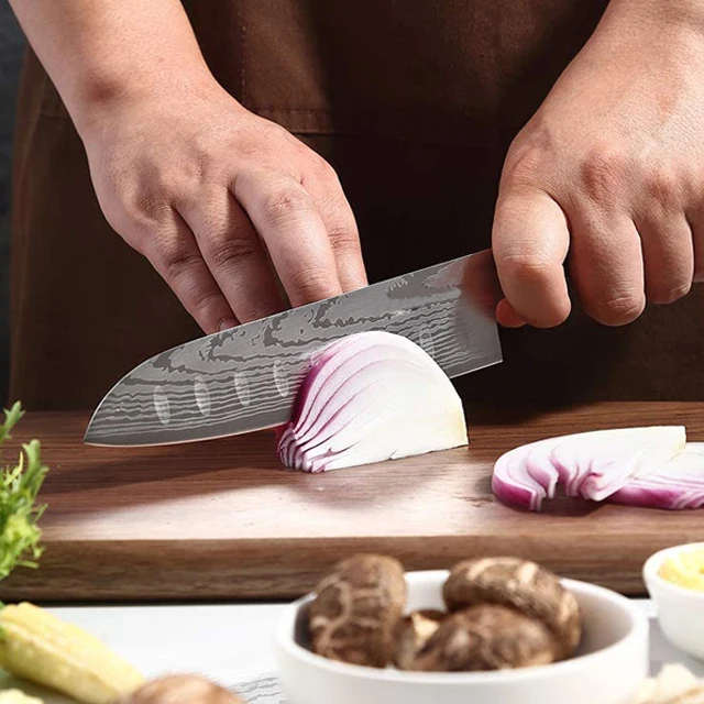 7 inch santoku knife with protective sleeve pakkawood  handle  for restaurants hot sell in America market