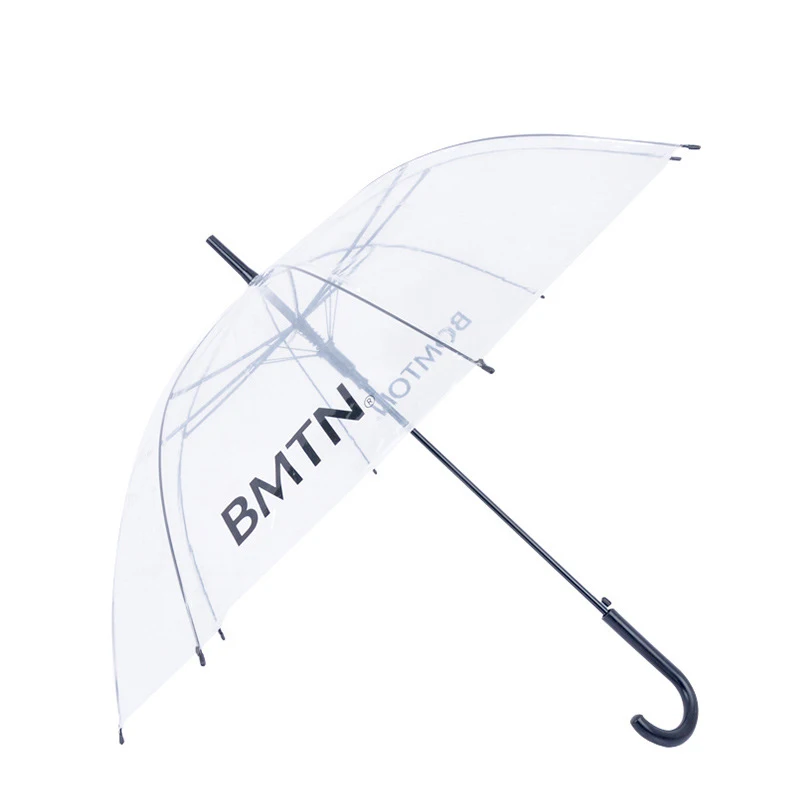 2022 Custom Auto Straight J Handle Parasol Wholesale Portable Colorful Transparent Umbrella Custom Auto Handle Parasol with logo