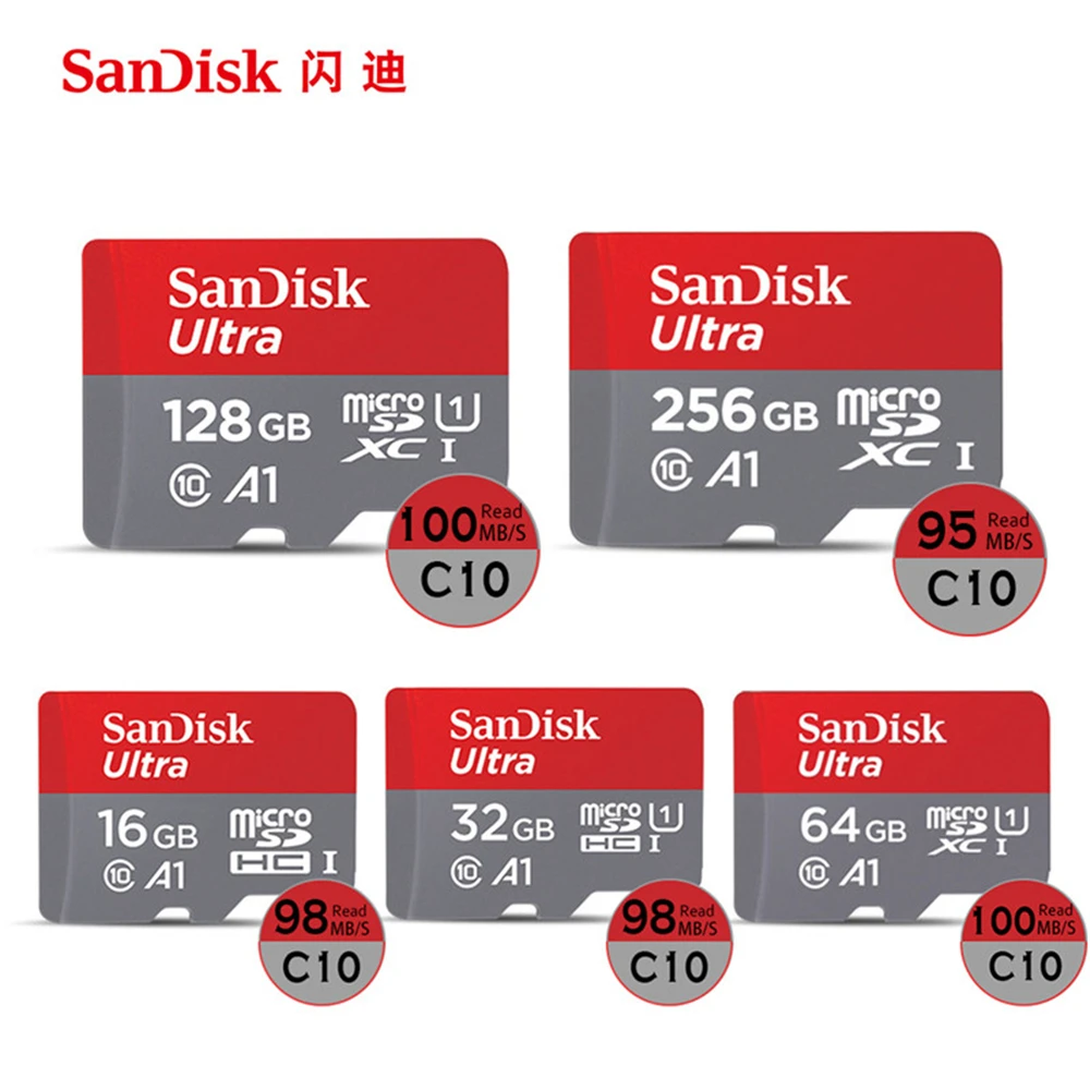  100% оригинальная карта памяти Sandisk MicroSD 128 ГБ 32 256 Гб 16 400 Micro TF SD Ultra Class 10 A1 64 для