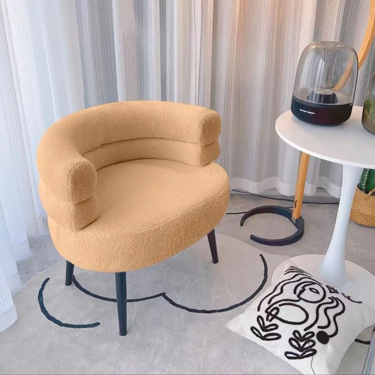 Lamb fleece Lazy sofa Chair Single living room Bedroom balcony Casual Makeup chair Dresser stool