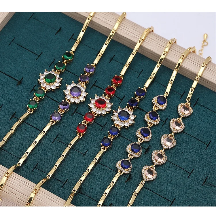 JXX new arrival brass jewelry flower design fashion gold plated cz bracelet women with zircon charm