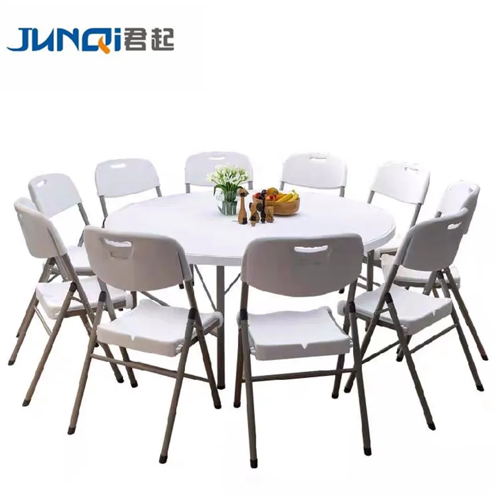 Hot sale  plastic Folding table round used for banquet outdoor wedding folding tables 6 ft table chairs