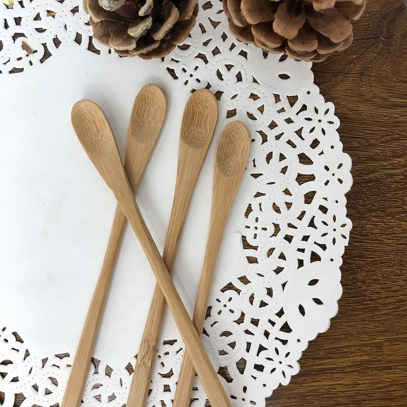 Long Spoons Wooden Natural Wood Handle Round Spoons For coffee milk honey Cooking Mixing Stirrer