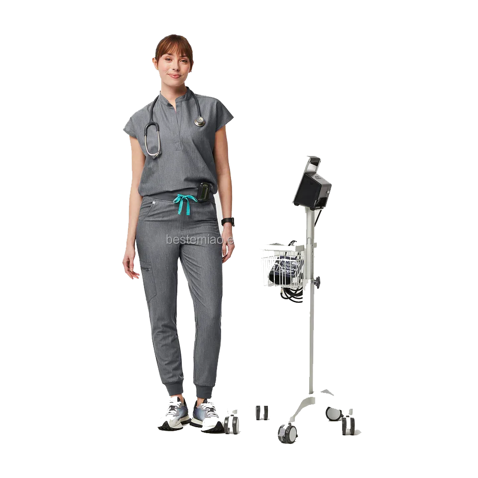 Classic Scrub Set for Women - Tailored Mandarin Neck  Scrub Top & Tailored Jogger Scrub Pants