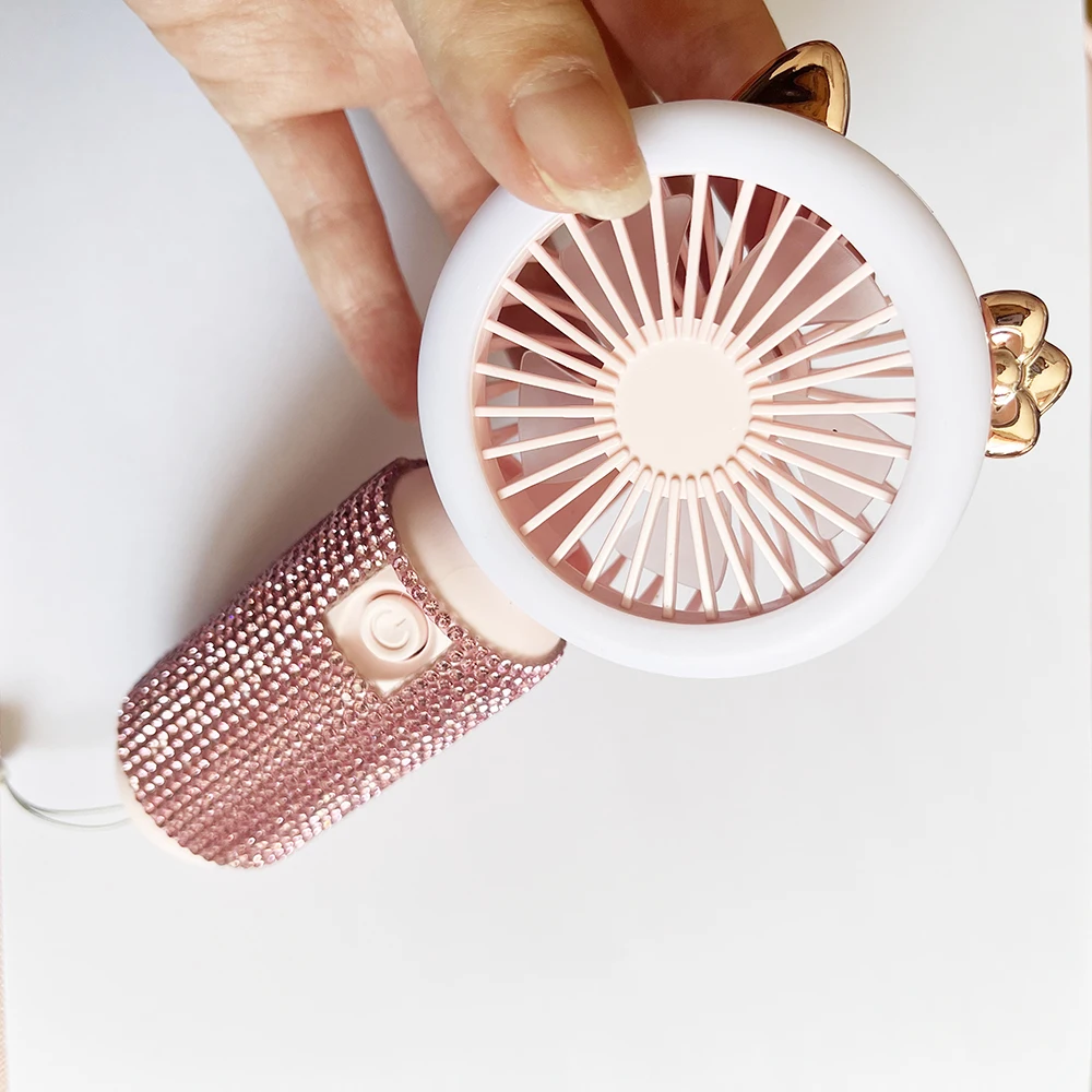 Diamond air conditioning blower USB Rechargeable Mini Fan for eyelash extensions different color handheld eyelash fan dryer
