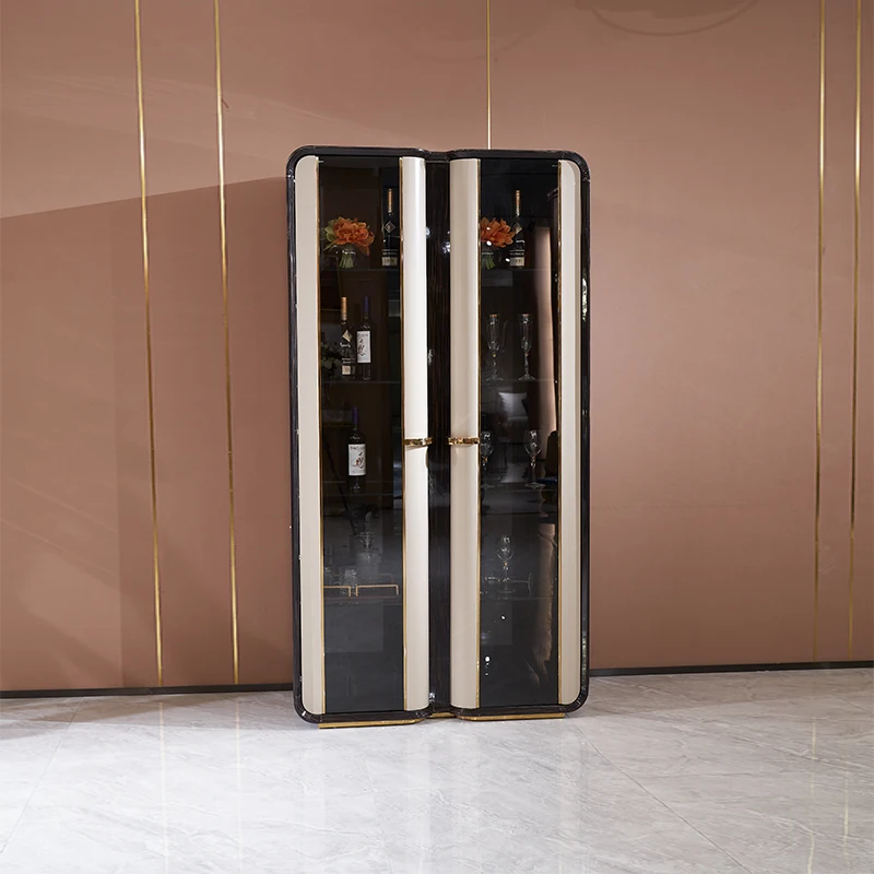 Modern Luxury Glass Wine Cabinet Home Bar Wooden Mini Showcase Wood Display Showcase Wine Bar Cabinet for Living Dining Room