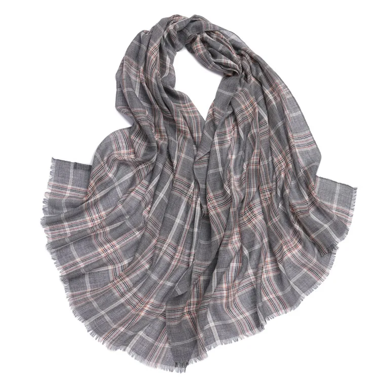 Custom logo women winter new long cashmere scarf plaid pashmina hijab blanket shawl scarf