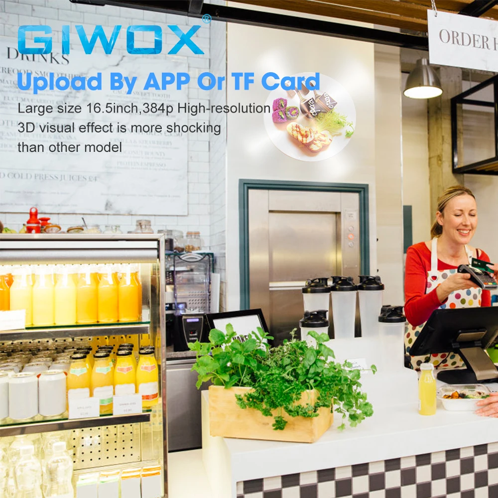  Голографический 3D-дисплей Giwox 42 мкГн с функцией SD Wi-Fi и голографическим вентилятором разрешение 768P 16 ГБ для использования в помещении на