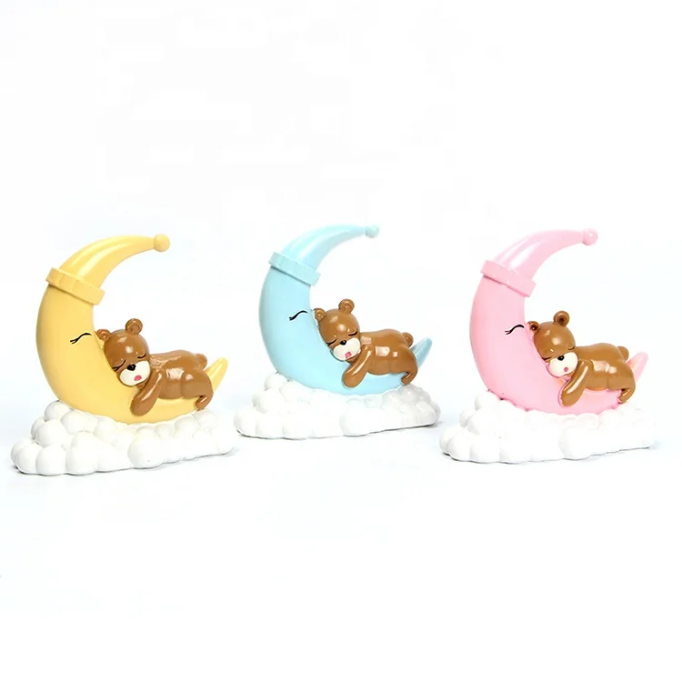 
New Happy Birthday Party Cake Topper Cute Cake Topper Resin Polymer Clay Moon Cloud Little Bear Cake Toppers 