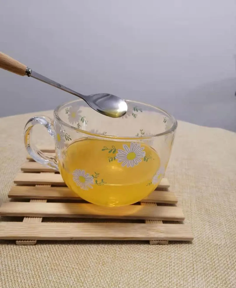 Solhui Cute Daisy Milk Glass Cup Ins French Wine Juice Glasses with Handle