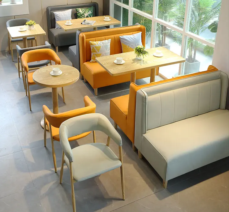 Restaurant Sofa Bench with Table Sets Single Double Side Booth Cafe Wood Frame Dining Chair
