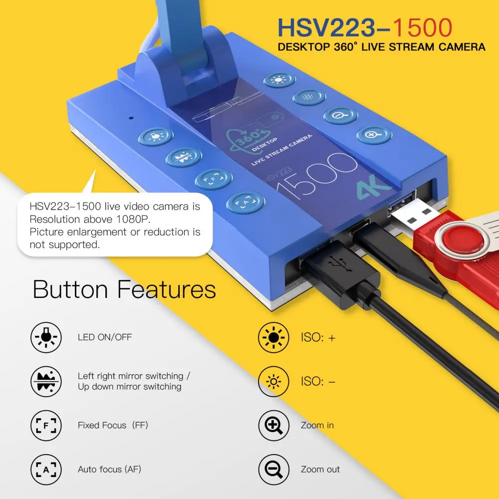 Mirabox Live teaching demonstration education presentation multi-joint document camera visualizer  (HSV223-1500)-4K USB Camera