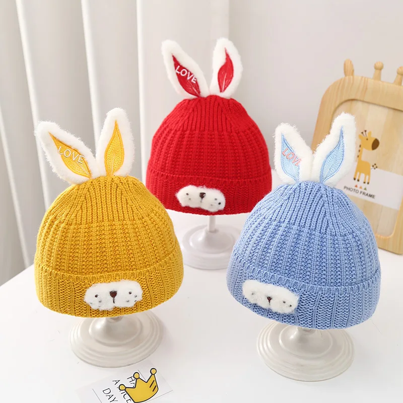 New winter double thickened jacquard rabbit knitted hat 0-12 months newborn woolen hat