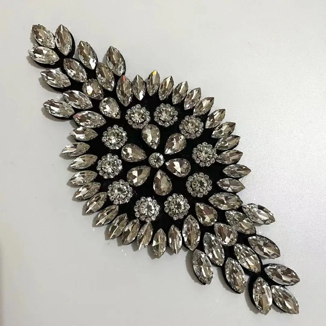 Bling Rhinestone Gem Colorful Flowers Cloth 3D Embroidery Sew-on Patch DIY Decorative Accessory